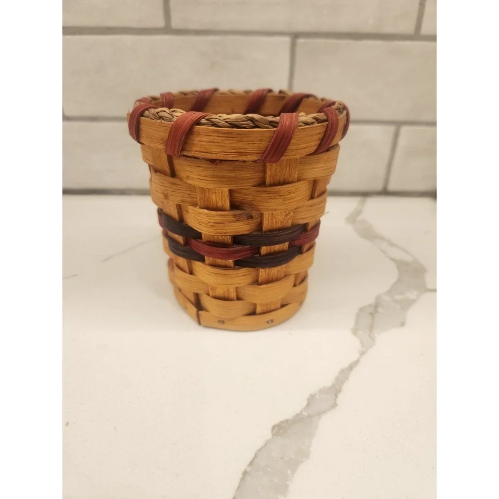 Vintage 2009 Hand Woven Basket For Pencils‎ Or Pens Signed And Dated On Bottom